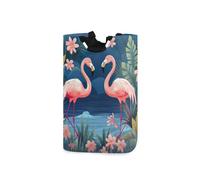 Ewusp Palm Flamingo Laundry Basket Waterproof Collapsible Laundry Hamper with Handles Freestanding Tall Clothes Hamper Washing Bin Organizer for Bedroom, Dorm