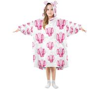 Ewusp Pink Elephant Wearable Blanket Hoodie for Kids Oversized Hooded Sweatshirt Flannel Blanket with Pocket