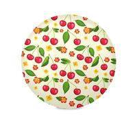 Ewusp Red Cherry with Leaf Round Placemats Set of 6 Non-Slip Dining Table Mat Heat Resistant Placemat for Kichen Party Table Diameter Decor 39x39 cm