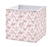 Ewusp Red Christmas Pattern Doodle Cube Storage Boxes 28x28 cm Foldable Closet Organiser Bin Holiday Basket Baby Basket for Nursery Bedroom Office