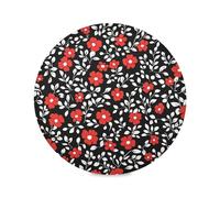 Ewusp Red Flowers White Leaf Round Placemats Set of 6 Non-Slip Dining Table Mat Heat Resistant Placemat for Kichen Party Table Diameter Decor 39x39 cm