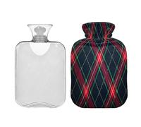 Ewusp Red Green Plaid Hot Water Bottle with Cover, 1L Hot Water Bag for Neck Shoulder Pain Relief, Menstrual Cramps, Hand Feet Warmer, Hot Compress and Cold Therapy
