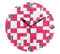 Ewusp Red Patchwork Wall Round Wall Clock Battery Operated Silent Non-Ticking Quartz Modern Decorative Clock for Kitchen Living Room Bedroom Office School Nursery, 25x25 cm