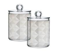 Ewusp Rhombus Print Qtip Holder 2 PCS Clear Plastic Apothecary Jars with Lid Cotton Pad Holder Dispenser Cotton Bud Holder Bathroom Storage Container Makeup Organiser