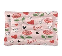 Ewusp Rose Love Calming Dog Bed for Small Medium Large Pets Washable Dog Crate Mattress Soft and Cozy Pet Bed Floor Pad with Anti-Slip Bottom 60x46x4.5 cm