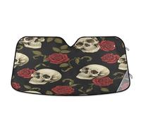 Ewusp Rose Skull Windshield Sun Shade Foldable Car Front Window Sunshade Auto Sun Visor Heat Portection Blocks UV Rays and Keeps Vehicle Cool, 140 x 70 cm