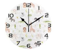Ewusp Safari Animals Wall Clock Battery Operated Silent Non-Ticking Clock Round Quartz Decorative Clock for Kitchen Living Room Bedroom Office School Nursery, 25x25 cm