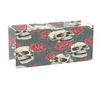 Ewusp Skull Rose Acrylic Pencil Holder Cup 4 Compartments Pen Holder Desktop Stationery Organizer Makeup Brush Holder Desk Accessories for Home Office Supplies