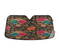 Ewusp Skull Rose Windshield Sun Shade Foldable Car Front Window Sunshade Auto Sun Visor Heat Portection Blocks UV Rays and Keeps Vehicle Cool, 140 x 70 cm