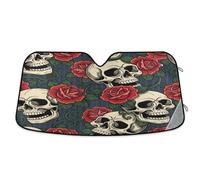 Ewusp Skull Rose Windshield Sun Shade Foldable Car Front Window Sunshade Auto Sun Visor Heat Portection Blocks UV Rays and Keeps Vehicle Cool, 140 x 70 cm