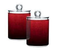 Ewusp Solid Dark Red Qtip Holder 2 PCS Clear Plastic Apothecary Jars with Lid Cotton Pad Holder Dispenser Cotton Bud Holder Bathroom Storage Container Makeup Organiser