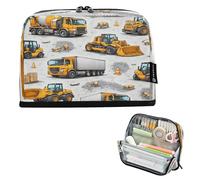 Ewusp Standing Pencil Case Organiser Construction Vehicles Large Capacity Stand Up Pencil Pouch Zippered Pen Bag for School College Office Desk Travel