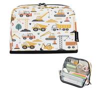 Ewusp Standing Pencil Case Organiser Construction Vehicles Large Capacity Stand Up Pencil Pouch Zippered Pen Bag for School College Office Desk Travel