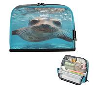Ewusp Standing Pencil Case Organiser Cute Sea Lion Large Capacity Stand Up Pencil Pouch Zippered Pen Bag for School College Office Desk Travel