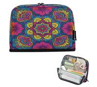 Ewusp Standing Pencil Case Organiser Floral Mandala Large Capacity Stand Up Pencil Pouch Zippered Pen Bag for School College Office Desk Travel