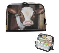 Ewusp Standing Pencil Case Organiser Funny Cow Large Capacity Stand Up Pencil Pouch Zippered Pen Bag for School College Office Desk Travel