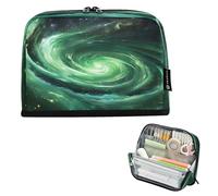 Ewusp Standing Pencil Case Organiser Magic Nebula Green Large Capacity Stand Up Pencil Pouch Zippered Pen Bag for School College Office Desk Travel