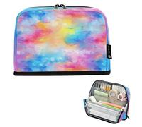 Ewusp Standing Pencil Case Organiser Water Pastel Pattern Large Capacity Stand Up Pencil Pouch Zippered Pen Bag for School College Office Desk Travel