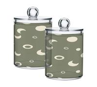 Ewusp Sun Moon Qtip Holder 2 PCS Clear Plastic Apothecary Jars with Lid Cotton Pad Holder Dispenser Cotton Bud Holder Bathroom Storage Container Makeup Organiser