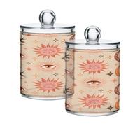 Ewusp Sun & Moon Qtip Holder 2 PCS Clear Plastic Apothecary Jars with Lid Cotton Pad Holder Dispenser Cotton Bud Holder Bathroom Storage Container Makeup Organiser