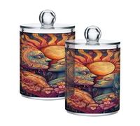 Ewusp Sun Moon Qtip Holder 2 PCS Clear Plastic Apothecary Jars with Lid Cotton Pad Holder Dispenser Cotton Bud Holder Bathroom Storage Container Makeup Organiser