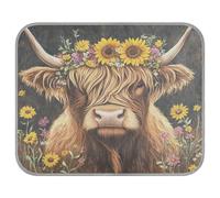 Ewusp Sunflowers Highland Cow Dog Cooling Mat 50x70 cm Scratch-Resistant Pet Cool Mat Self Cool Ice Silk Bed Pad Summer Cooling Sleeping Pad for Dogs & Cats