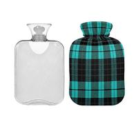 Ewusp Teal Black Plaid Hot Water Bottle with Cover, 1L Hot Water Bag for Neck Shoulder Pain Relief, Menstrual Cramps, Hand Feet Warmer, Hot Compress and Cold Therapy