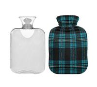 Ewusp Teal Black Plaid Hot Water Bottle with Cover, 1L Hot Water Bag for Neck Shoulder Pain Relief, Menstrual Cramps, Hand Feet Warmer, Hot Compress and Cold Therapy