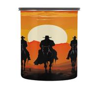Ewusp Three Cowboys Airtight Coffee Canister 900 ML Stainless Steel Food Storage Jar Kitchen Sealed Container for Coffee, Beans, Tea, Sugar, Nuts