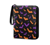 Ewusp Trading Card Binder 4-Pocket 400 Pockets Bats Halloween Card Binder Holder with 50 Removable Sleeves PU Leather Card Album Collection Folder with Zipper