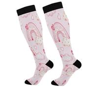Ewusp Valentine's Day Rainbow Compression Socks for Women Men 20-30 mmHg Knee High Compression Stockings Enhances Blood Circulation for Running Medical Sports Travel