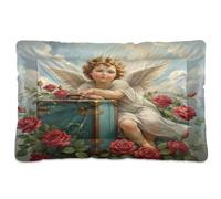 Ewusp Vintage Angels Calming Dog Bed for Small Medium Large Pets Washable Dog Crate Mattress Soft and Cozy Pet Bed Floor Pad with Anti-Slip Bottom 60x46x4.5 cm