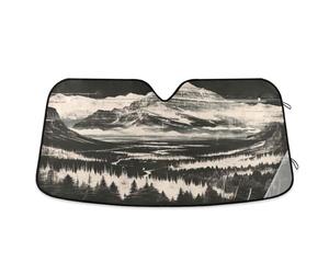 Ewusp Vintage Mountain Car Windscreen Sunshade 140x70cm, Foldable Front Window Sun Visor, Heat & UV Ray Reflector, Universal Accordion Car Shade for SUV, Van, Keeps Vehicle Cool