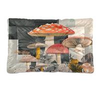 Ewusp Vintage Mushroom Calming Dog Bed for Small Medium Large Pets Washable Dog Crate Mattress Soft and Cozy Pet Bed Floor Pad with Anti-Slip Bottom 91x60x6 cm