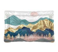 Ewusp Watercolour Mountain Calming Dog Bed for Small Medium Large Dogs Washable Dog Crate Mattress Soft and Cozy Pet Bed Floor Pad with Anti-Slip Bottom 91x60x6 cm