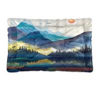 Ewusp Watercolour Mountain Leak Calming Dog Bed for Small Medium Large Dogs Washable Dog Crate Mattress Soft and Cozy Pet Bed Floor Pad with Anti-Slip Bottom 91x60x6 cm