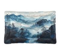 Ewusp Watercolour Mountains Calming Dog Bed for Small Medium Large Dogs Washable Dog Crate Mattress Soft and Cozy Pet Bed Floor Pad with Anti-Slip Bottom 91x60x6 cm