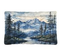 Ewusp Watercolour Mountains Calming Dog Bed for Small Medium Large Dogs Washable Dog Crate Mattress Soft and Cozy Pet Bed Floor Pad with Anti-Slip Bottom 91x60x6 cm