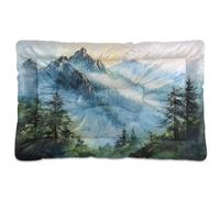 Ewusp Watercolour Mountains Calming Dog Bed for Small Medium Large Dogs Washable Dog Crate Mattress Soft and Cozy Pet Bed Floor Pad with Anti-Slip Bottom 91x60x6 cm