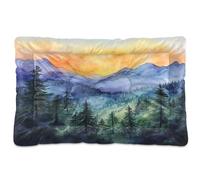 Ewusp Watercolour Mountains Calming Dog Bed for Small Medium Large Dogs Washable Dog Crate Mattress Soft and Cozy Pet Bed Floor Pad with Anti-Slip Bottom 91x60x6 cm