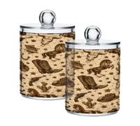 Ewusp Western Print Qtip Holder 2 PCS Clear Plastic Apothecary Jars with Lid Cotton Pad Holder Dispenser Cotton Bud Holder Bathroom Storage Container Makeup Organiser