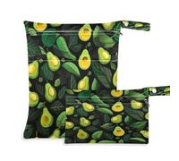 Ewusp Wet Dry Bags for Baby Cloth Avocado Pattern Waterproof Reusable Wet Bags with 2 Zippered Pockets for Travel Beach Pool Stroller Gym Swimsuits Wet Clothes (2 Pack)