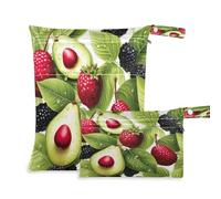 Ewusp Wet Dry Bags for Baby Cloth Avocado Raspberry Waterproof Reusable Wet Bags with 2 Zippered Pockets for Travel Beach Pool Stroller Gym Swimsuits Wet Clothes (2 Pack)