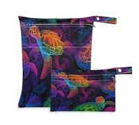 Ewusp Wet Dry Bags for Baby Cloth Colorful Sea Turtles Waterproof Reusable Wet Bags with 2 Zippered Pockets for Travel Beach Pool Stroller Gym Swimsuits Wet Clothes (2 Pack)