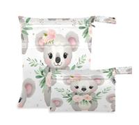 Ewusp Wet Dry Bags for Baby Cloth Cute Koala Waterproof Reusable Wet Bags with 2 Zippered Pockets for Travel Beach Pool Stroller Gym Swimsuits Wet Clothes (2 Pack)