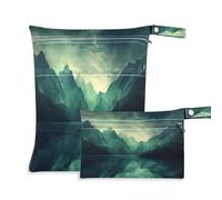 Ewusp Wet Dry Bags for Baby Cloth Mountain River Waterproof Reusable Wet Bags with 2 Zippered Pockets for Travel Beach Pool Stroller Gym Swimsuits Wet Clothes (2 Pack)