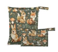 Ewusp Wet Dry Bags for Baby Cloth Mushroom Rabbit Waterproof Reusable Wet Bags with 2 Zippered Pockets for Travel Beach Pool Stroller Gym Swimsuits Wet Clothes (2 Pack)