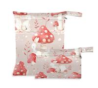 Ewusp Wet Dry Bags for Baby Cloth Mushroom Rabbit Waterproof Reusable Wet Bags with 2 Zippered Pockets for Travel Beach Pool Stroller Gym Swimsuits Wet Clothes (2 Pack)