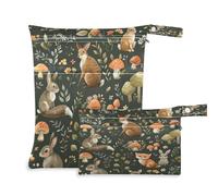 Ewusp Wet Dry Bags for Baby Cloth Mushroom Rabbit Waterproof Reusable Wet Bags with 2 Zippered Pockets for Travel Beach Pool Stroller Gym Swimsuits Wet Clothes (2 Pack)