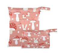 Ewusp Wet Dry Bags for Baby Cloth Mushroon Rabbit Waterproof Reusable Wet Bags with 2 Zippered Pockets for Travel Beach Pool Stroller Gym Swimsuits Wet Clothes (2 Pack)